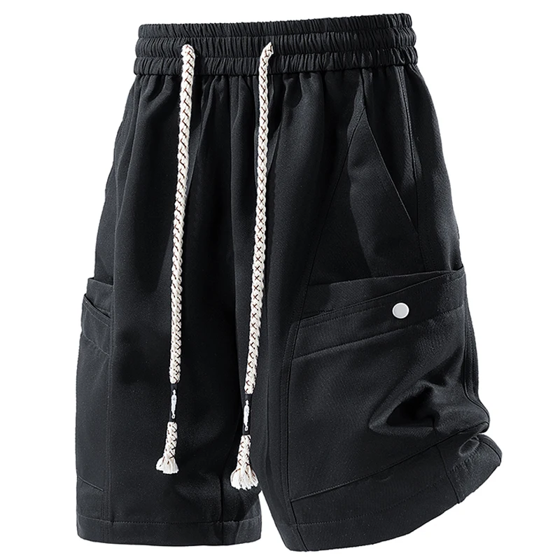 Plus Size 7XL 8XL Summer fashion Cargo shorts men's casual loose retro five quarter pants Men Soild Colors Multi Pockets Shorts