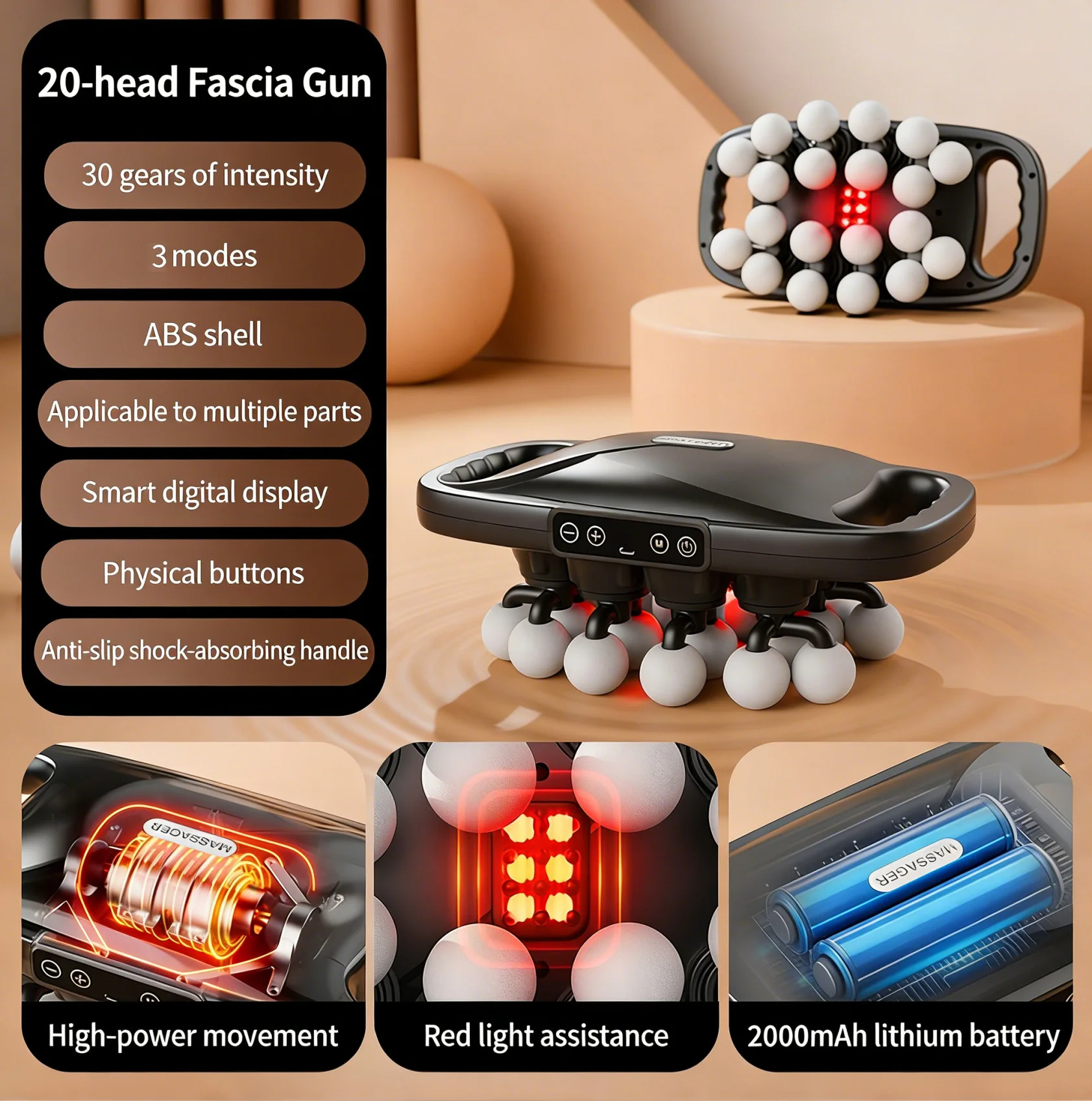 

20 Head Massage Gun Deep Tissue Percussion Massager with 30 Intensities Muscle Massage Gun for Body Muscle Pain Relief Gifts