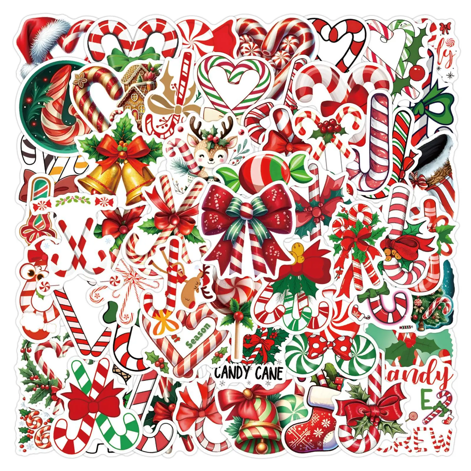 55 Stück Kawaii Weihnachtszuckerstangen-Aufkleber, ästhetische, dekorative DIY-Aufkleber für Schreibwaren, Tagebuch, Laptop, niedliche Dekoration, Aufkleber, Spielzeug