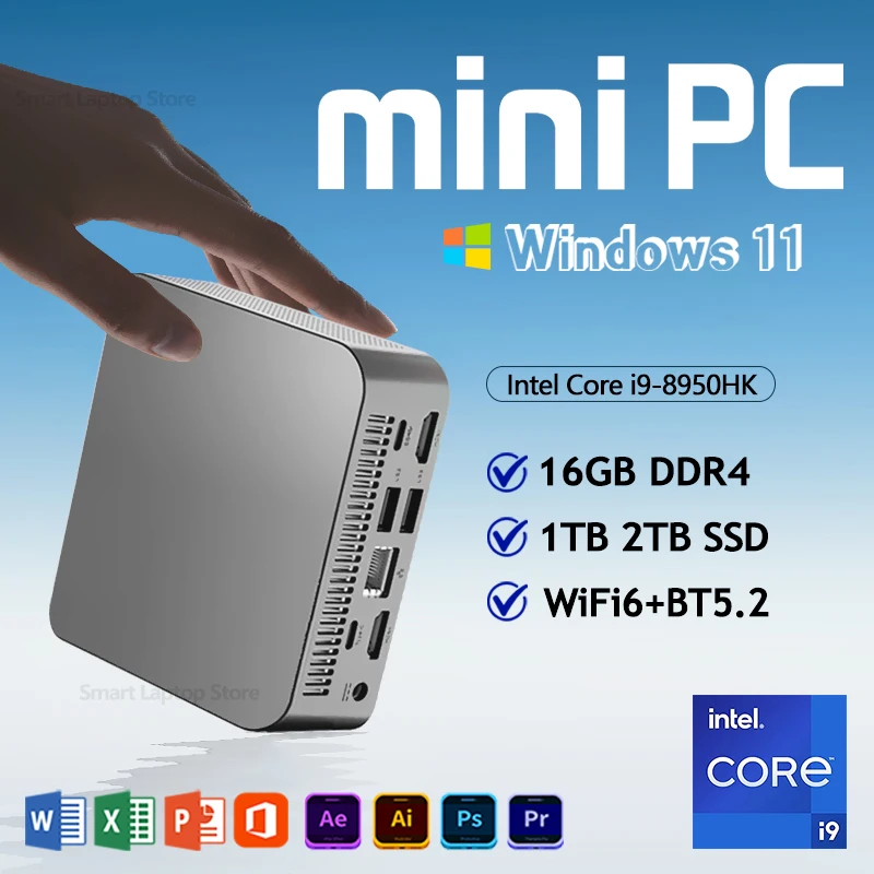 2025 Новый мини-компьютер Windows 11 Intel Core i9 8950HK UHD Graphics MINI PC 16 ГБ 1/2 ТБ Настольный ПК 1000 Мбит/с WiFi6 Gaming BT5.2