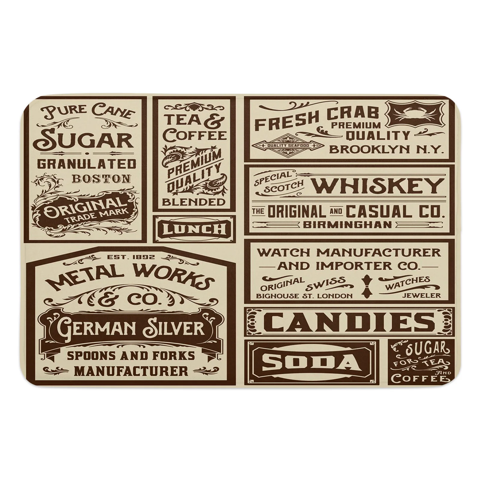 Newspaper Labels Retro Home Doormat Decoration Flannel Soft Living Room Carpet Kitchen Balcony Rugs Bedroom Floor Mat