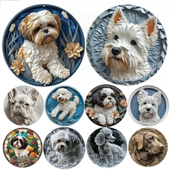Round Aluminum Metal Sign Bedroom Faux Ice Sculpture Window Decoration Wreath Sign Decoration Gift Shih Tzu Theme Decoration