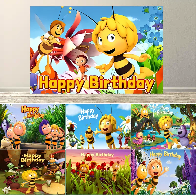 Dewprint M-Maya the Bee Birthday Party Backdrop Cartoon Cute Bee-Themed Party Decoration Supplies Birthday Party Banner