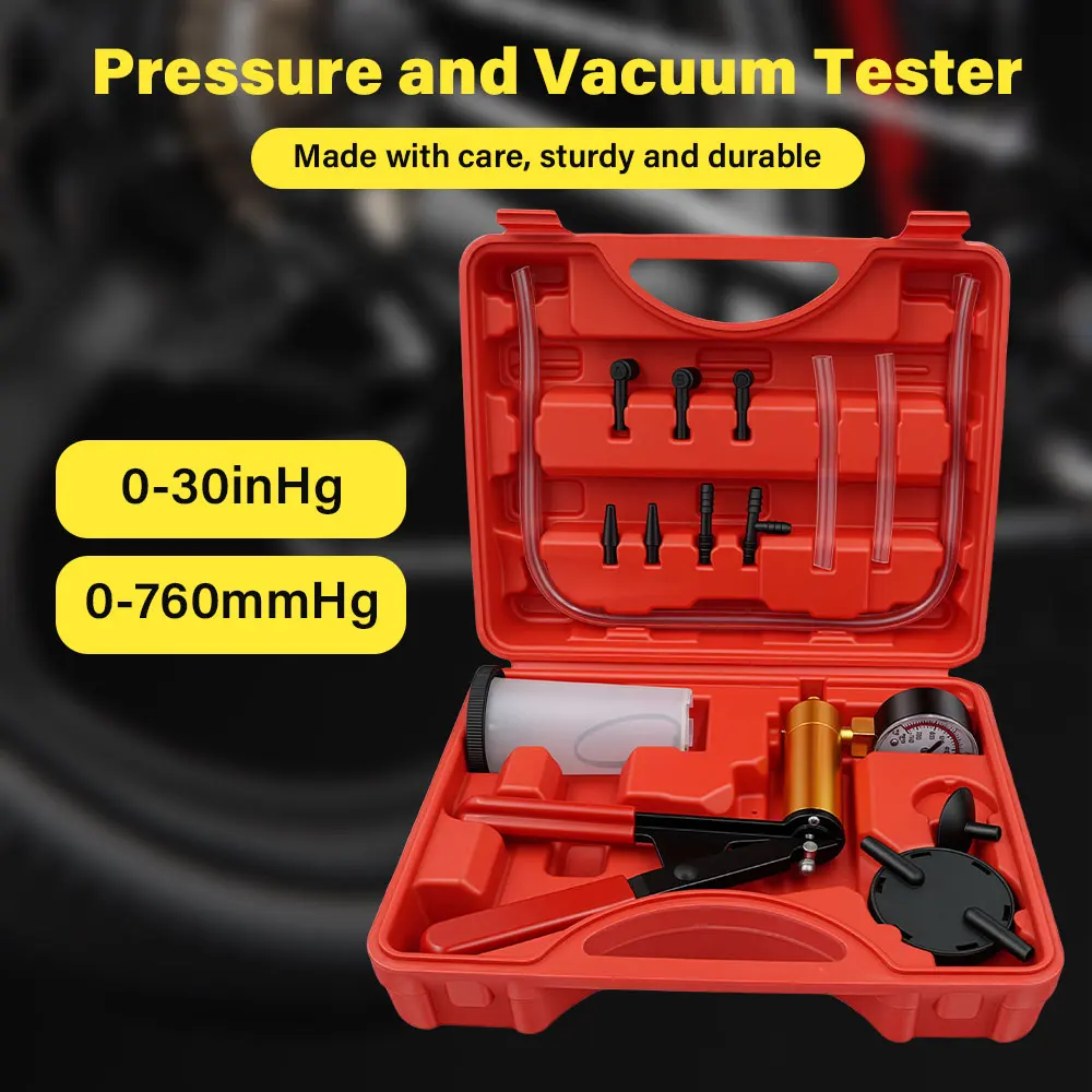 

New Manual Vacuum Pressure Pump Brake Fluid Drain Kit Vacuum Pistol Pump Tester Kit Portable Durable Aluminum Vacuum Gauge
