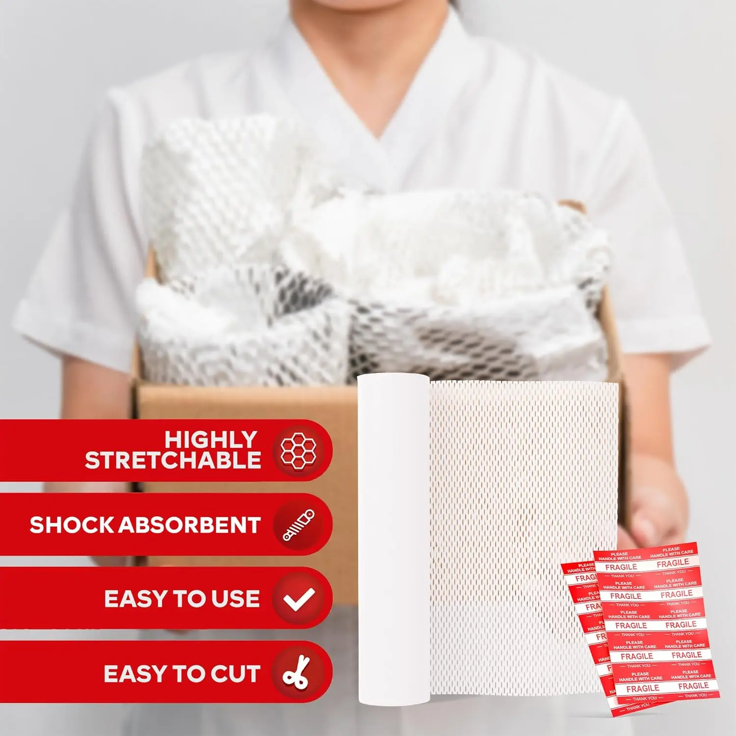 Kertas Kemasan Sarang Lebah Putih untuk Memindahkan Bungkus Sarang Lebah Gelembung 15 Inci x 131- Kaki, 30 Bahan Kemasan Stiker Rapuh