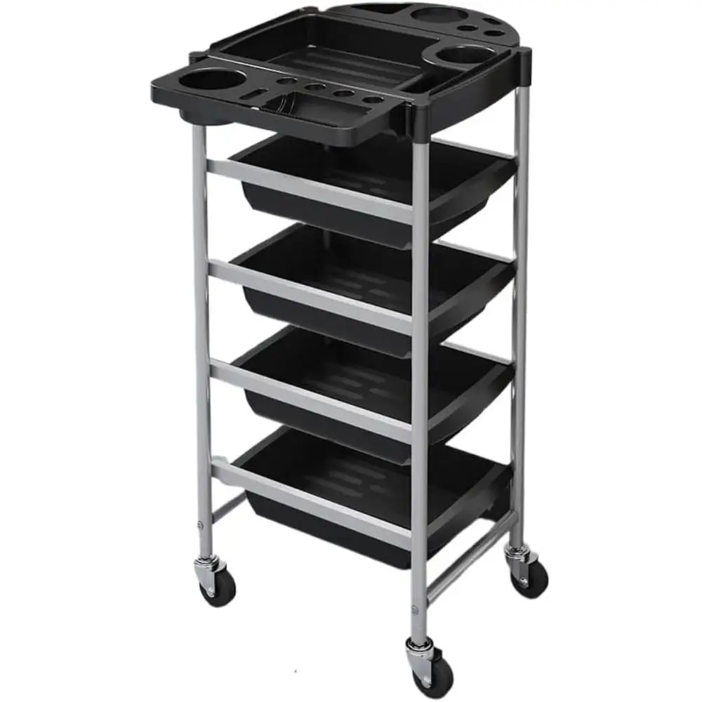 

Тележка-органайзер для парикмахерских принадлежностей, 5 ярусов, серебристая отделка