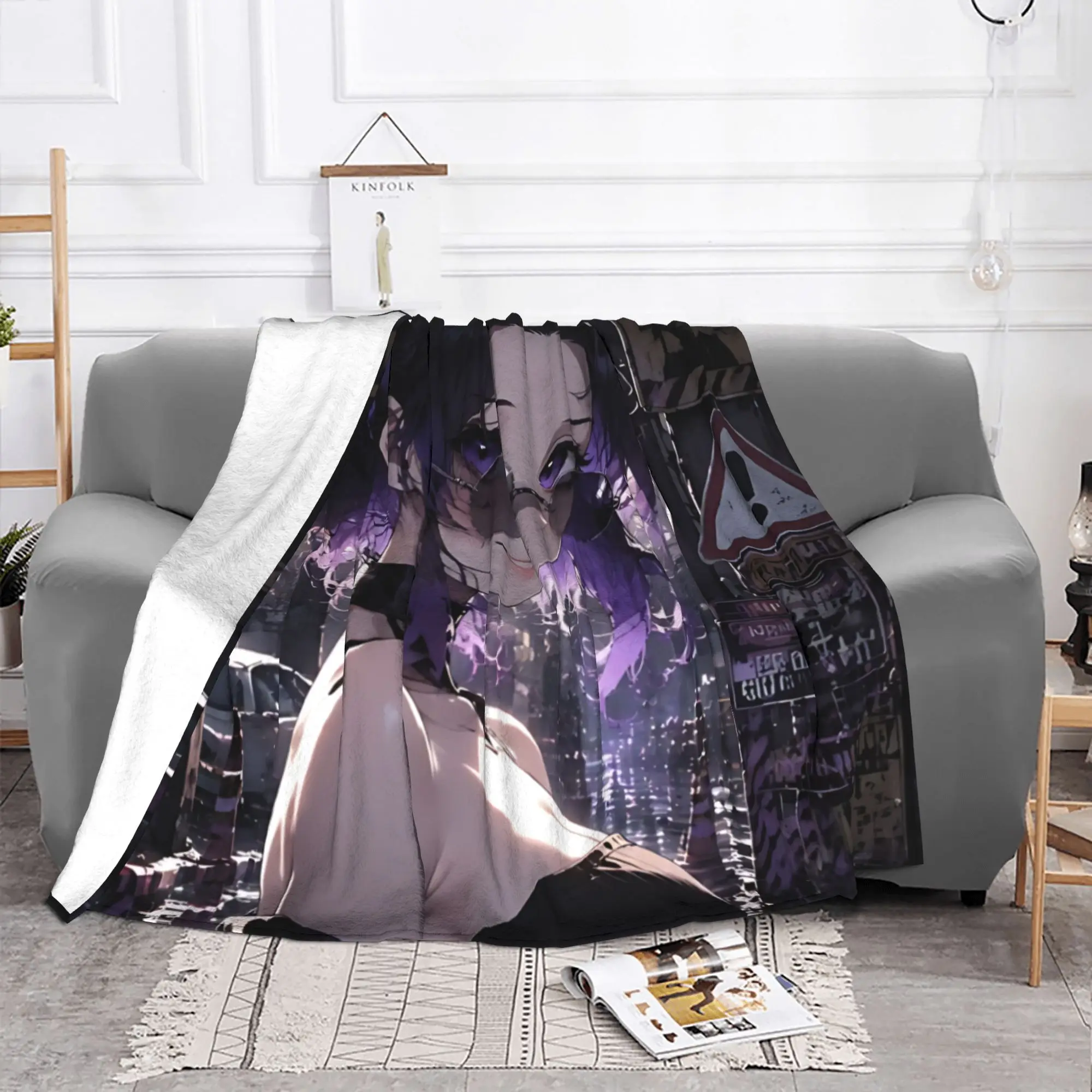 1PC home Autumn Room Decor Demon Slayer Blanket Throw Blanket  Novelty Warm Blanket All Season