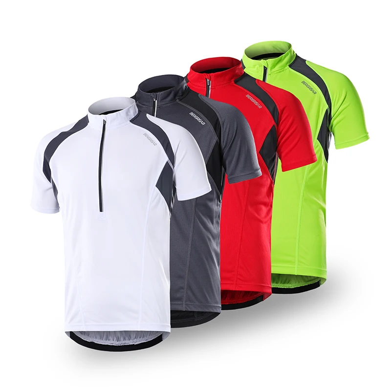 BERGRISAR Maillot de Ciclismo para Hombre, Camiseta de Manga Corta con Media Cremallera, Transpirable, Absorbe la Humedad, BG060