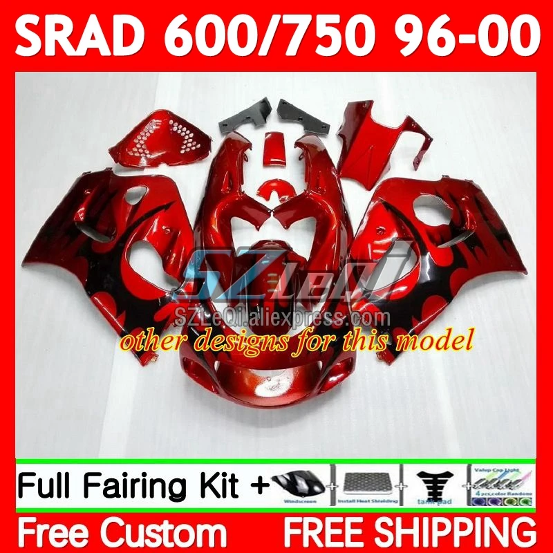 SRAD For SUZUKI GSXR750 GSXR 600 750 CC 71No.21 GSXR600 96 97 98 99 00 GSXR-600 1996 1997 1998 1999 2000 Black flames Fairings