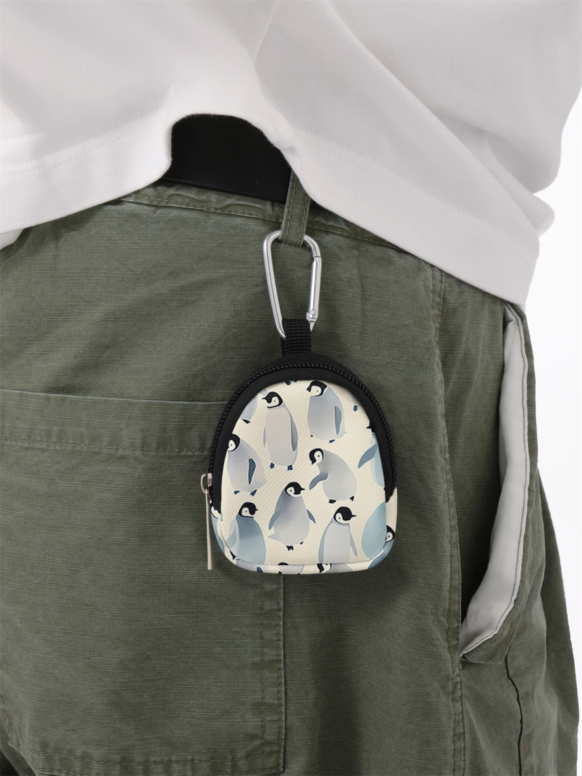 محفظة صغيرة مطبوعة بنمط البطريق، حقيبة تغيير بسحاب خفيفة الوزن مع مشبك خطاف، حقيبة مفاتيح لسماعة الرأس، مناسبة للرجال والنساء #2