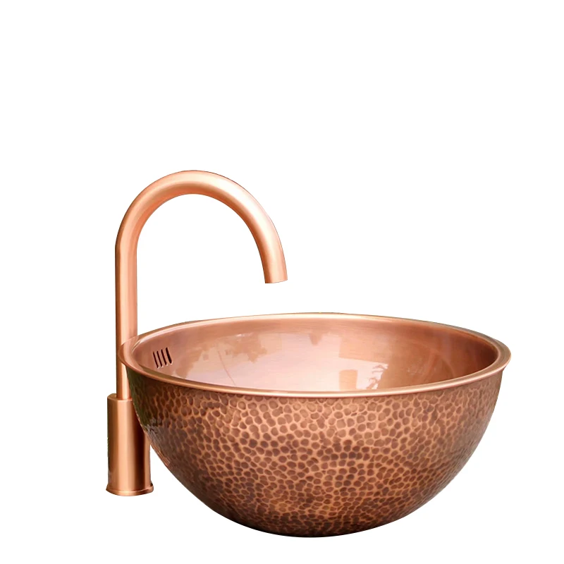 

Retro personality table Mediterranean round wash basin Hotel showroom Villa bathroom Art copper wash basin