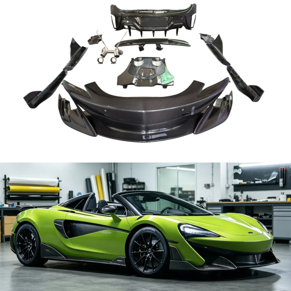 Speed 600LT Style Dry Carbon Fiber Front and Rear Bumper, Rear Wing Body Kit for McLaren 540c 570s Convertible