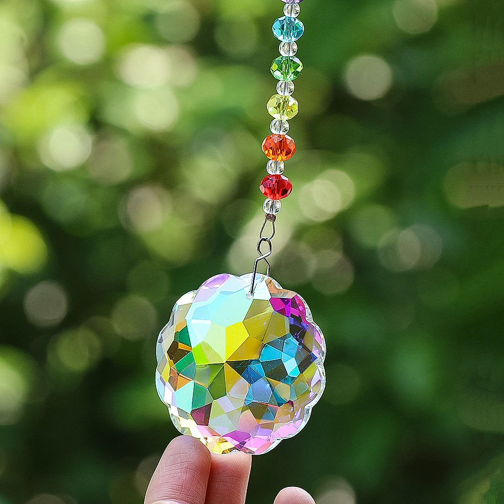 Rainbow Crystal Bead Mandala Prism Pendant DIY Suncatcher for Windows Decoration Chandelier Parts Home Wedding Decor Accessories
