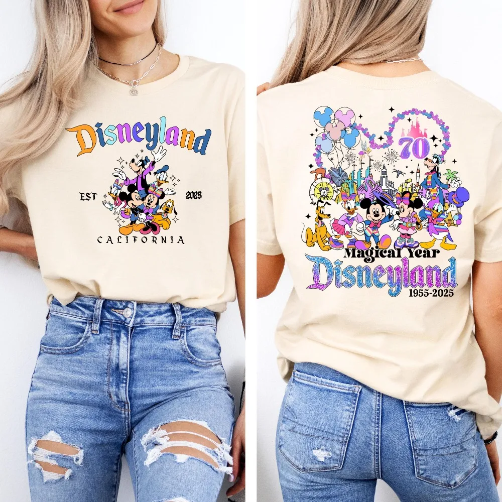 ديزني لاند تي شيرت للنساء ديزني العالم قصيرة الأكمام القطن تيز ديزني ميكي والأصدقاء قميص المرأة تي شيرت مريح #1