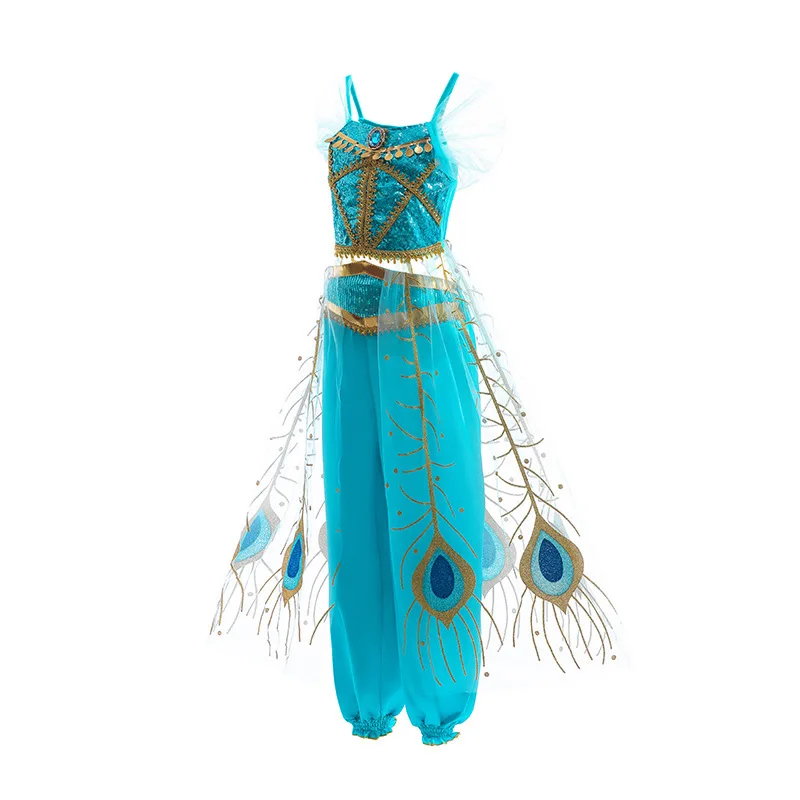 Disney Girl Jasmine Aladdin Princess Dress Halloween Party Princess Dress Cosplay Jasmine Top Pant Headband Carnival Costume Set - Image 4
