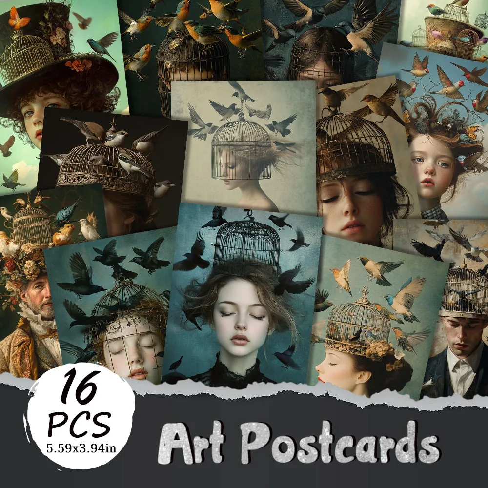

16pcs, Bird Art Postcards, New Year Gift, Christmas Gift, Living Room Decoration, Bedroom Decoration, High-Quality Cardstock