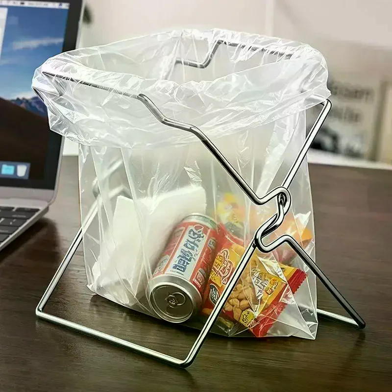Collapsible Metal Garbage Bag Holder, Kitchen Countertop Trash Bag Support Rack, Portable Storage Organizer Stand