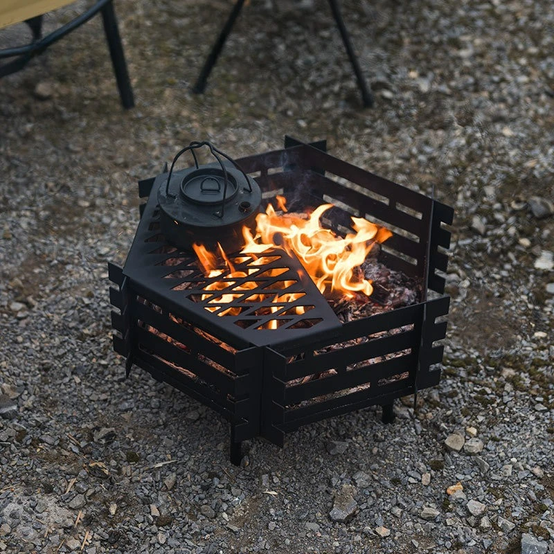 Portable Folding Fire Pit Camping Burner Wood Stove with Stainless Steel Grill Grate for BBQ Outdoor Cooking Heating