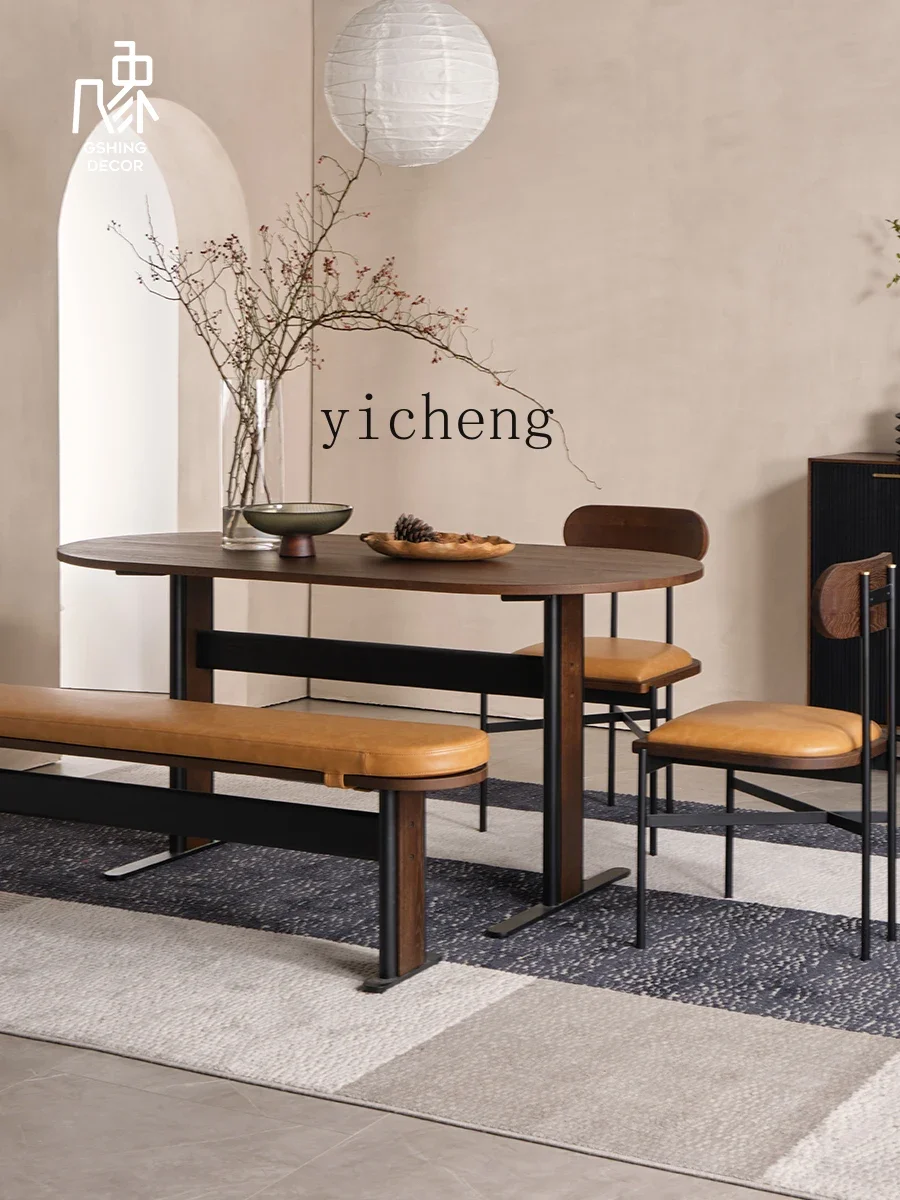 Zf Retro Solid Wood Mid-Ancient Dining Table Home Small Apartment Designer Oval