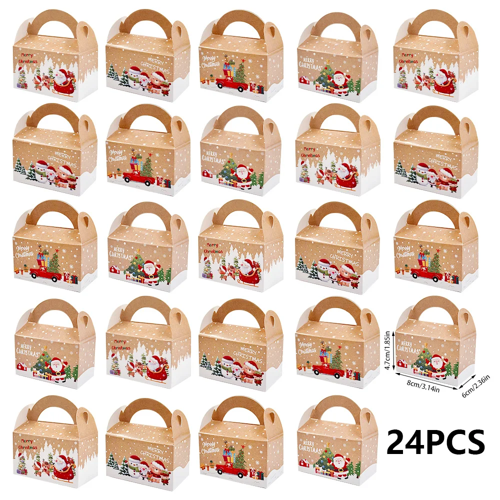Boîte à bonbons de noël 24 pièces, Mini boîte à biscuits, sac cadeau en papier Kraft, décoration de cadeau de fête, décoration d'arbre de noël, coffrets cadeaux