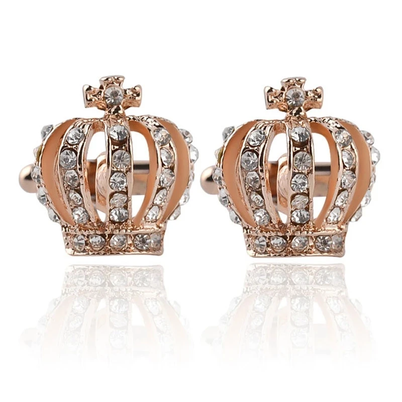 

1Pair Crown Shirt Gold Color King Queen Wedding Groom Tuxedo Jewelry Fashion Classic French Crystal Mens Cufflinks Party Gifts