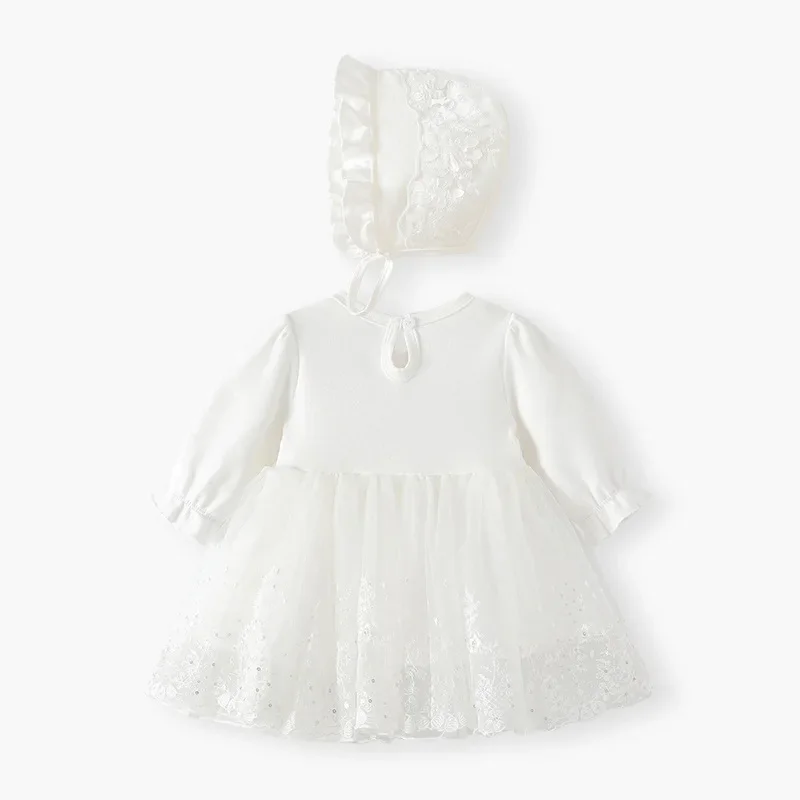 2024 bambini vestito da principessa bianco come la neve bambini nuovi vestiti in rete con cappuccio vestiti autunnali in garza dolce a maniche lunghe della neonata