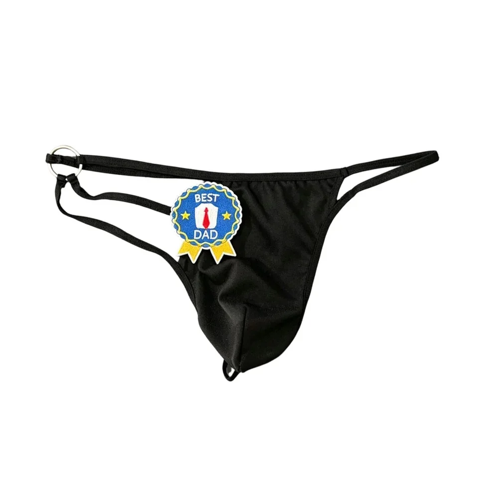 1pc Men Embroidered Patch Thin Straps G-String Low Waist Elastic T-Back Bulge Pouch Thongs Sissy Panties Breathable Underwear