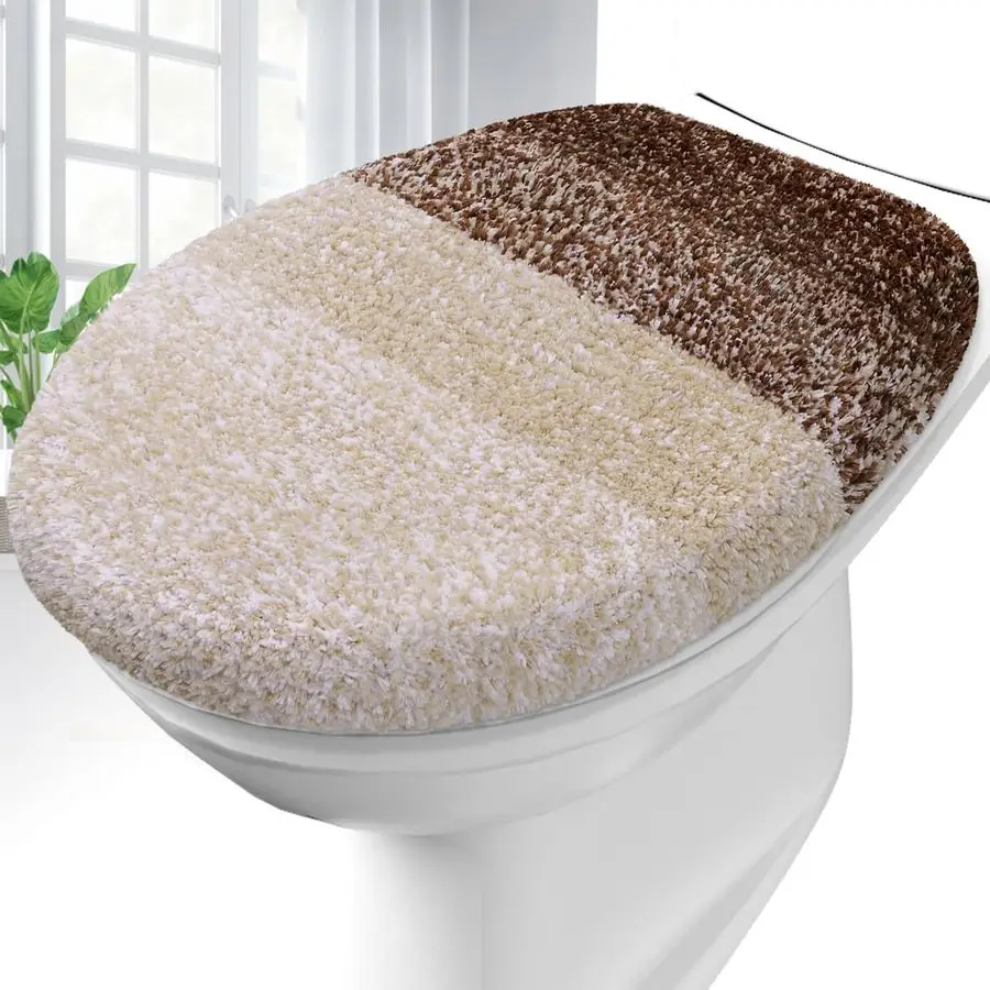 

Soft Microfiber Bathroom Toilet Lid Cover, Machine Washable Seat Covers, 17.5x15, Stays in Place Rubber Backing, Fits Most Round