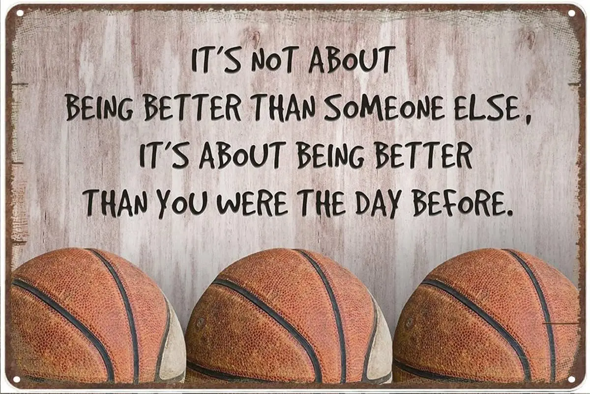 Krouterebs The Basketball - It;s Not About Being Better Than Someone Else Vintage Style Metal Tin Sign Home,Living Room,Kitchen,