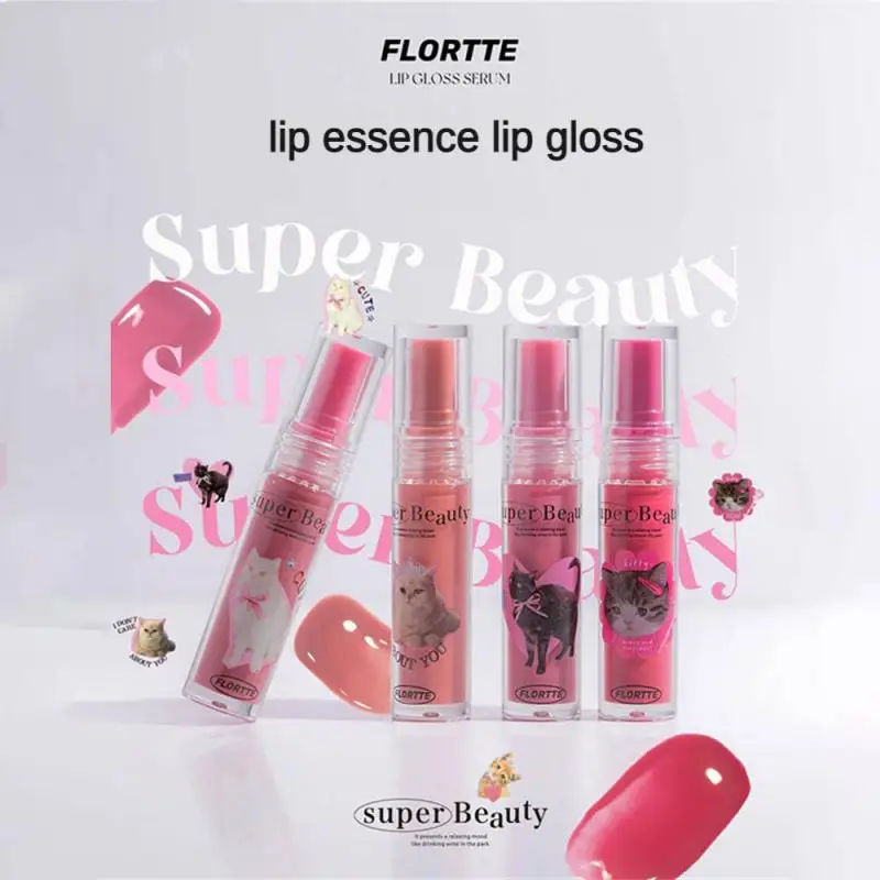 New FLORETTE Lipsticks Cute Cat Jelly Lip Glaze Moisturizing Lasting Sexy Mirror Lip Gloss Korean Lip Tint Girls Beauty Makeup