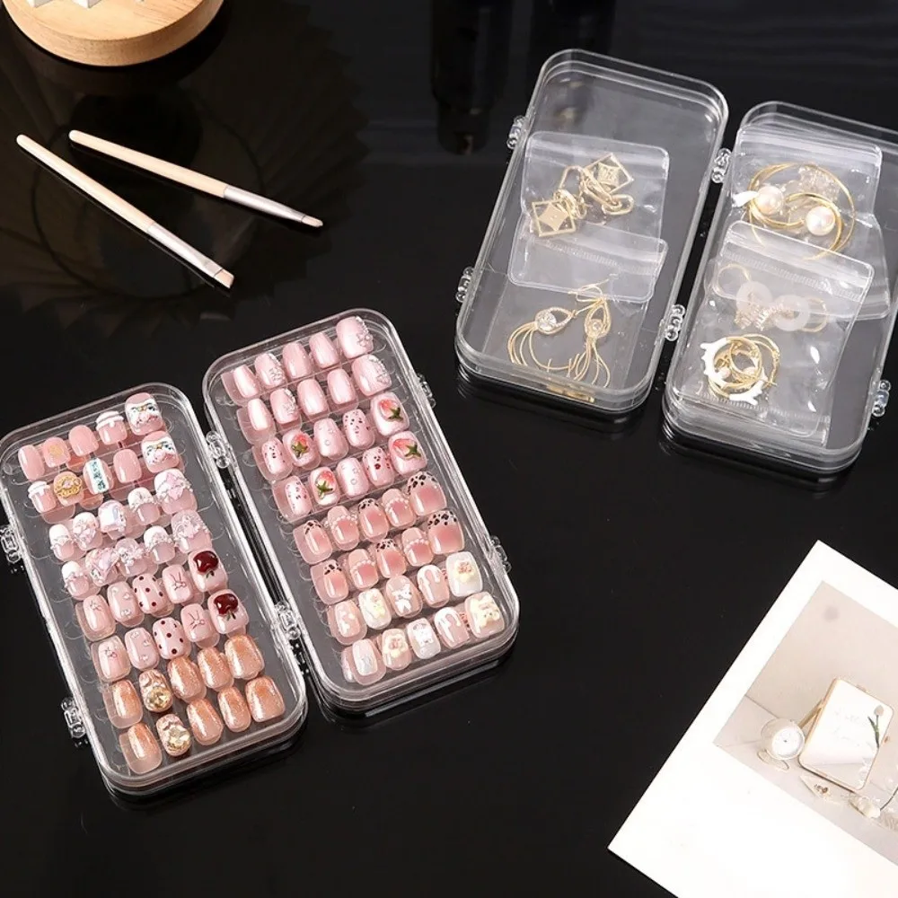 Transparent 3 Folds Nails Storage Box Foldable 3 Layer Artificial Nail Display Organizer Space Saving Mini