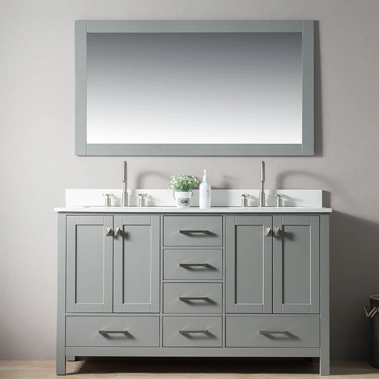 m 60 Inch Grey Solid Wood Matched Luxury  Bathroom Vanity Furniture m