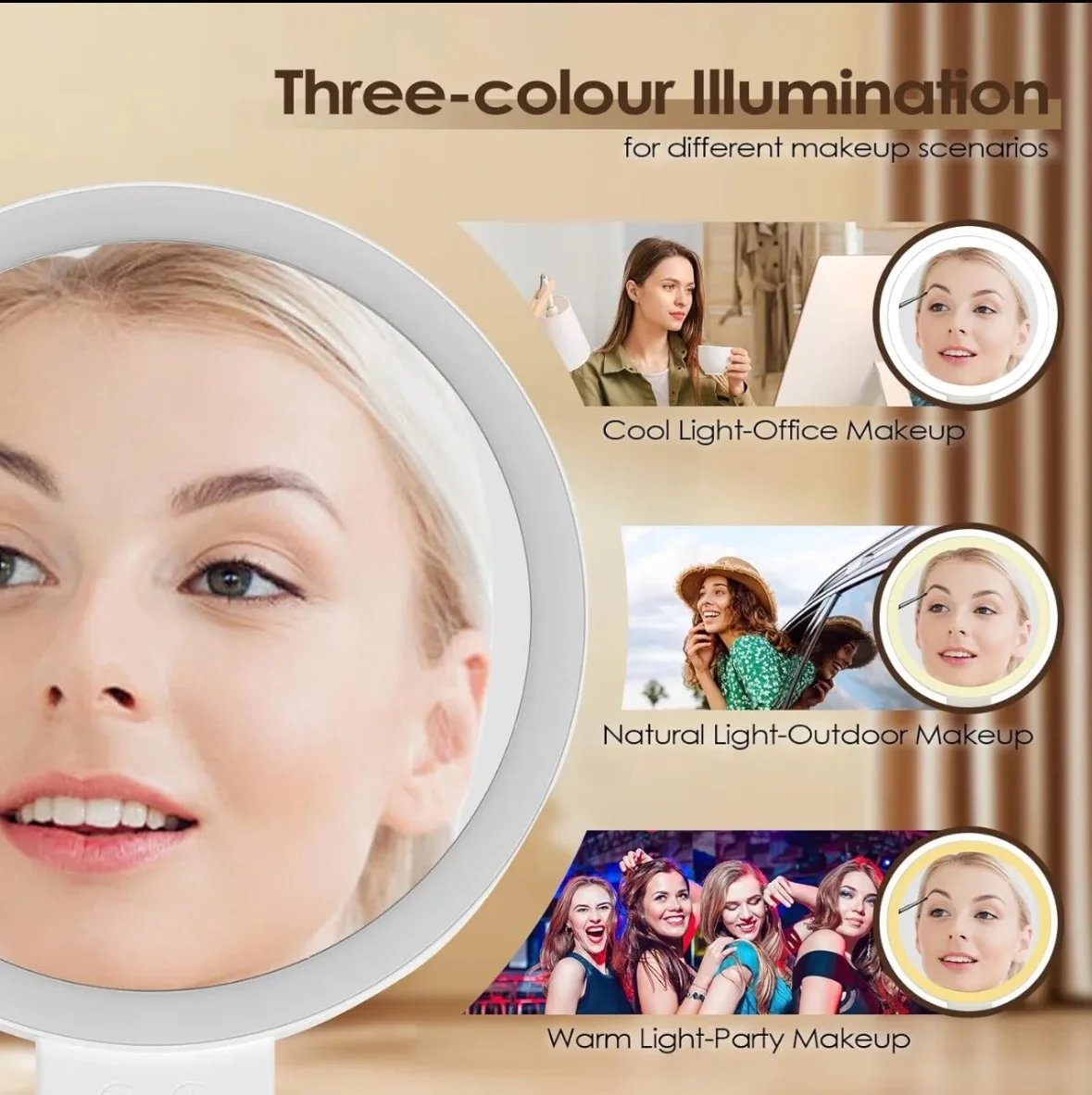 3 kleuren LED-make-upspiegel met touchscreen 5/10x USB oplaadbare dimmende make-upspiegel 3 helderheid draagbaar