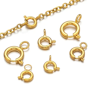 10 個ステンレス鋼スプリングクラスプラウンドキーホルダークリップフックバックルコネクタブレスレットネックレス DIY ジュエリーメイキング用品