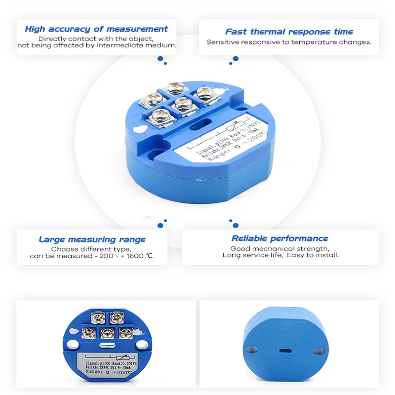 PT100 to 4-20mA 0-600 Celsius Thermal Resistance Converter RTD Input 4-20mA Output Head-mounted Temperature Transmitter