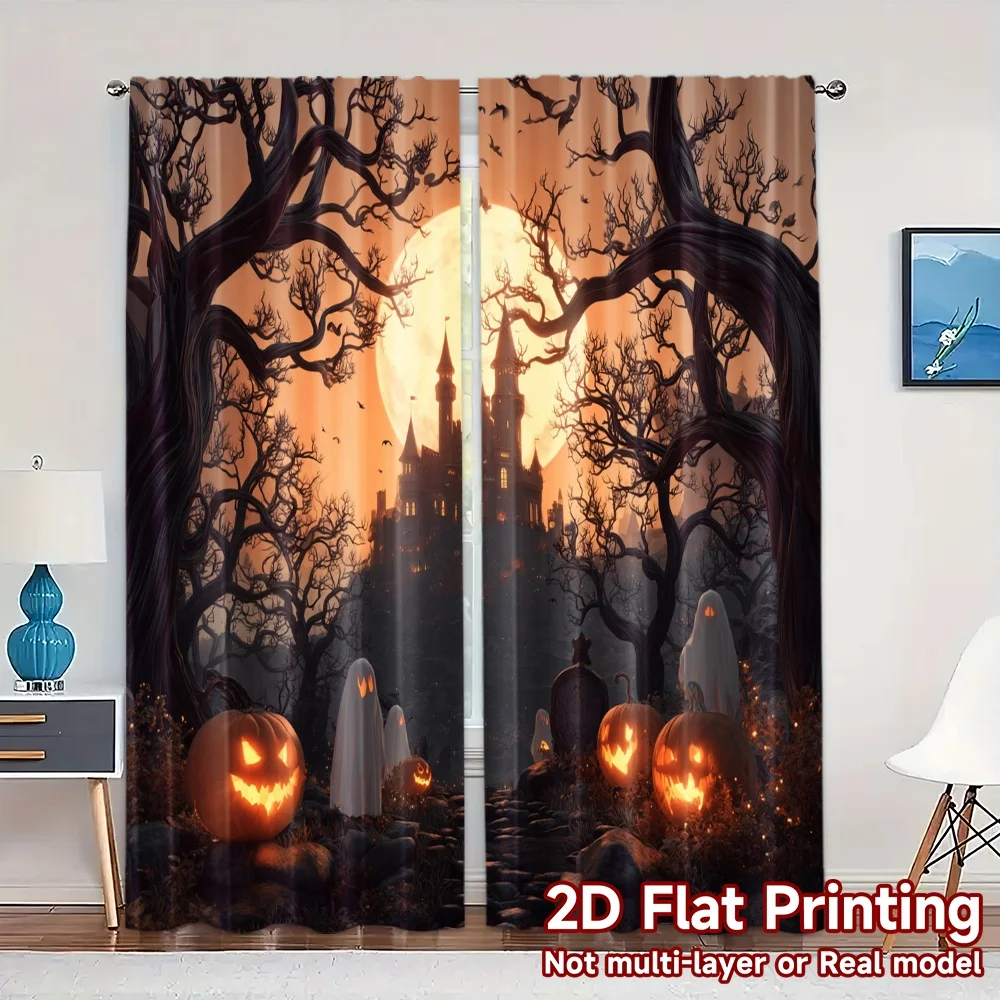 2pcs, 2D FLAT PRINTING Curtains (Without Rod) Haunted Hollow Modern Modern Curtains Yarn Curtains Gifts Ldeal for Bedroom,