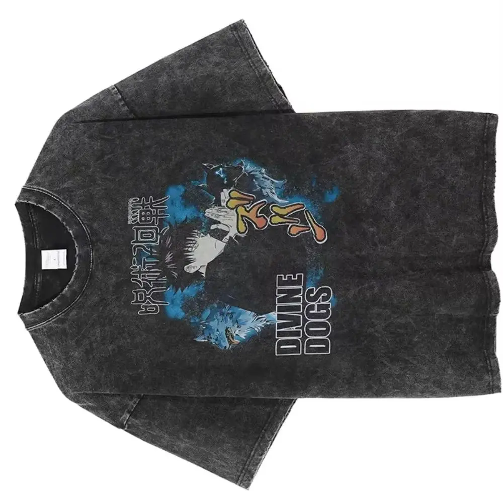 

Винтажная стираная футболка унисекс с рисунком Jujutsu Kaisen, хлопковая уличная одежда в стиле Харадзюку, модный топ