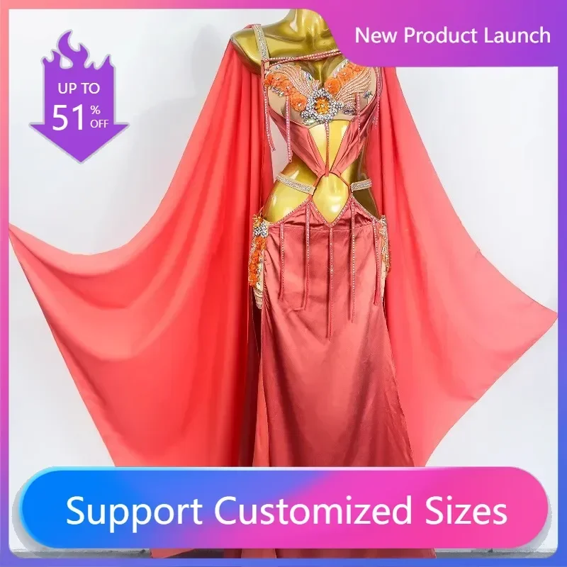 

Belly Dance Performance Suit for Women Stones Bra+chiffon Long Skirt 2pcs Customsized Adult Child Oriental Belly Dancing Outfit