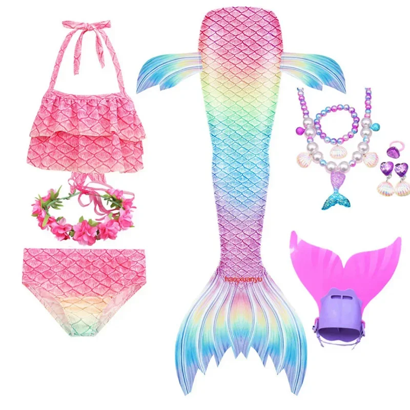 New Kids Girls Swimming Little Mermaid Tail Mermaid Costume Cosplay Children Swimsuit Fantasy Beach Bikini Can Add Monofin Fin M