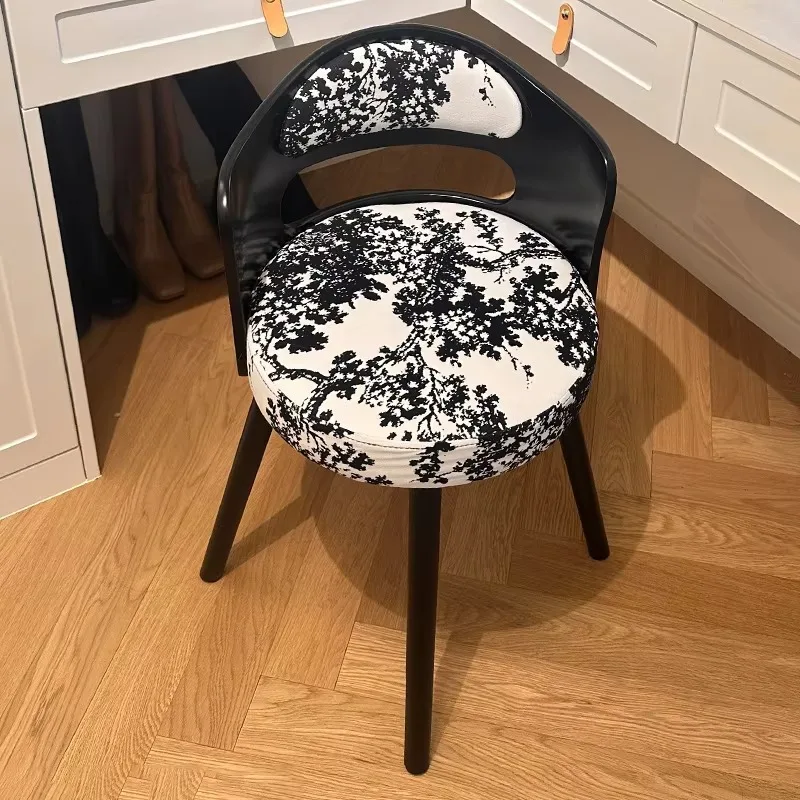 Vintage Dining Table Chair for Home, French Style Makeup Seat, Retro Solid Wood Vanity Stool, Swivel Writing Desk Bench
