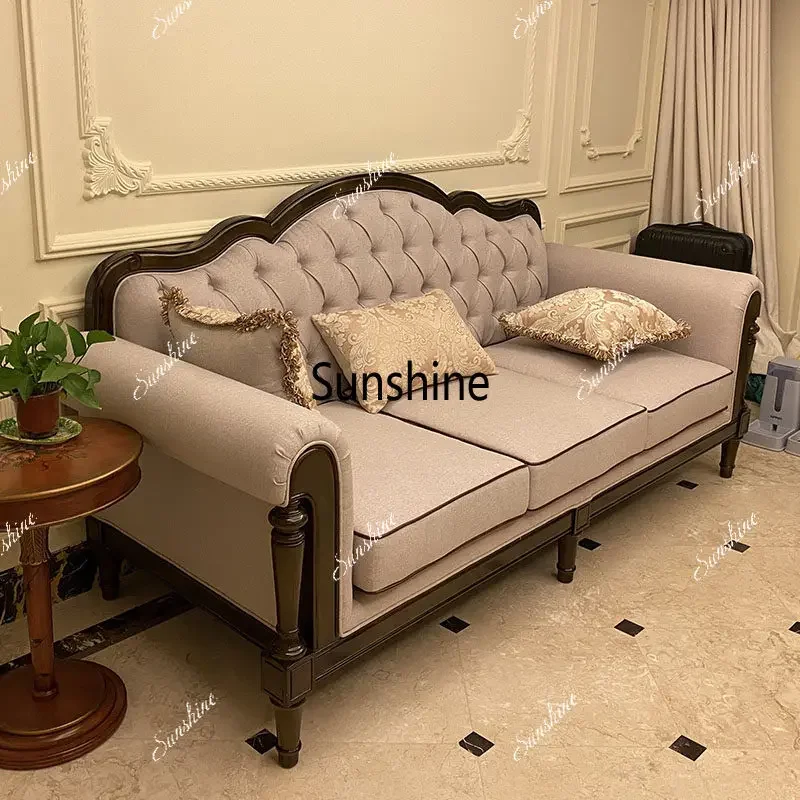 YAmerican retro three-person fabric sofa living room straight row villa leisure combination