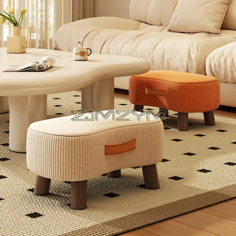 Small Rectangle Foot Stool, Velvet Fabric Footrest Ottoman Stool with Non-Skid Wood Legs, Modern Footstools Step for Couch