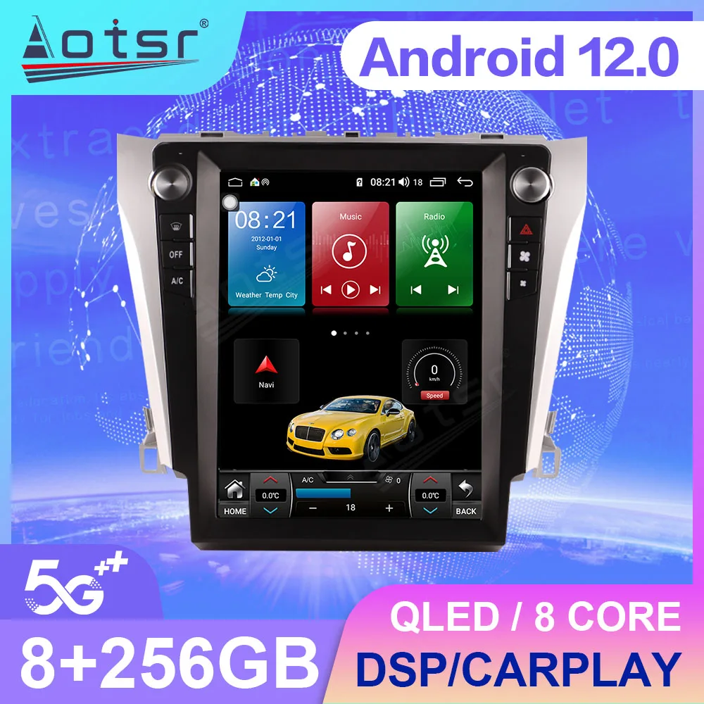 Android13 8+256G For Toyota Camry Aurion 2013-2017 Tesla Style Car GPS Navigation Multimedia Player Radio Tape Headunit HD