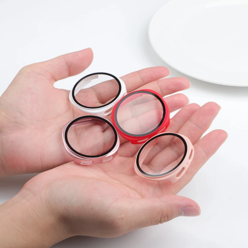 حافظة لجهاز سامسونج جالاكسي ساعة 8 44 مللي متر 40 مللي متر ثلاثية الأبعاد من الزجاج المقسى + غطاء كامل واقي للشاشة غلاف + ساعة فيلم 8 ملحقات