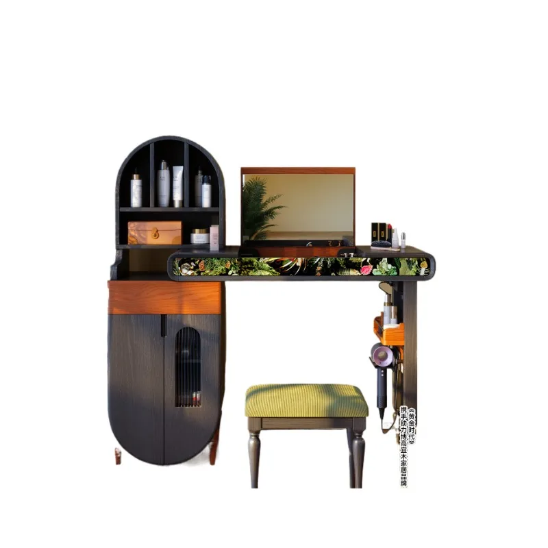 

French retro solid wood dresser bedroom ash wood flip mirror dresser