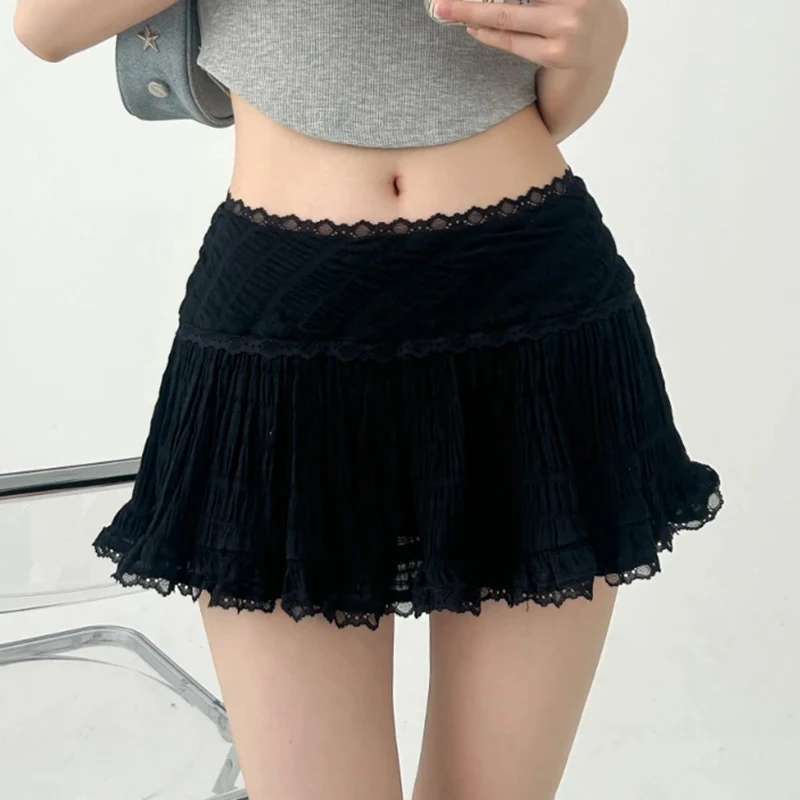 

Мини-юбка в стиле балеткор с кружевной оборкой, с высокой талией, короткая, весна-лето 2026, Y2K, кокетка