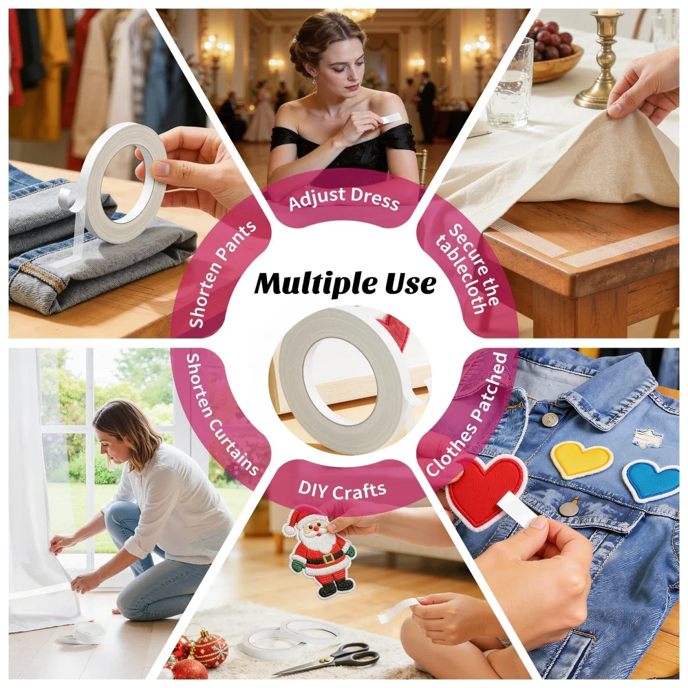 Hem Tape, White Mesh Fabric Fusing Tape for Clothing No Sew Hemming，for Pants, Jeans, Clothes, Curtains, Dress and Arts