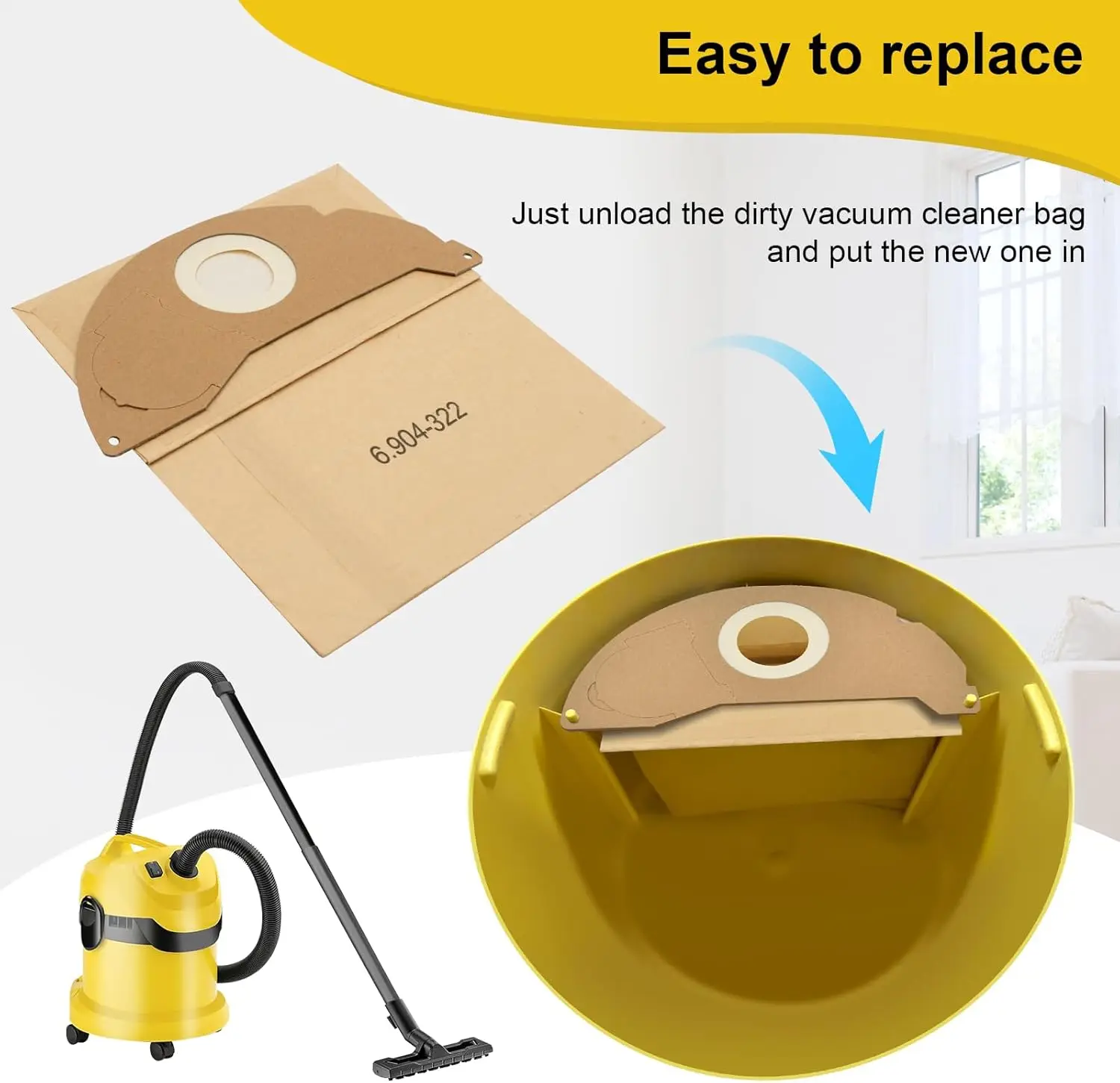 Vacuum Cleaner Bags for Kärcher WD2 MV2 WD 2.200 WD2250 A2004 A2054 A2099 6.904-322.0, Paper Vacuum Dust Bags for Karcher WD