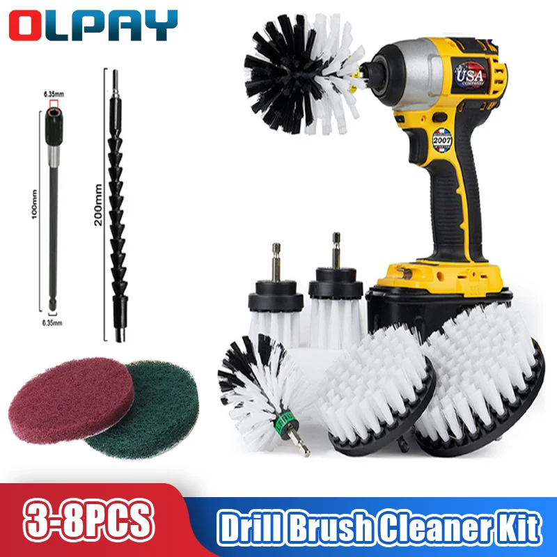 

Drill Brush Cleaner Kit Power Scrubber Brush Car Polisher Bathroom Cleaning Kit With Extender Kitchen Drill Car Cleaning Tools