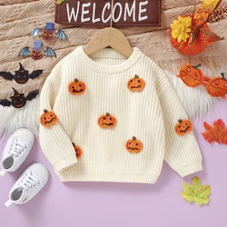 Baby Sweater Long Sleeve Crew Neck Pumpkin Warm Winter Pullover Sweater Halloween Clothes for Girls Boys